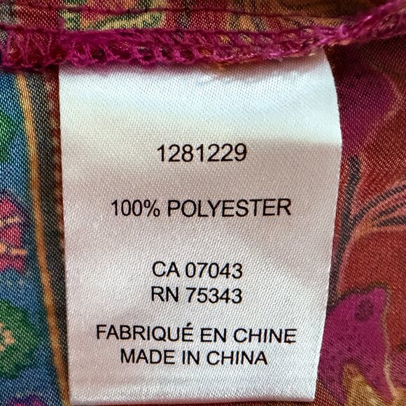 Rachel Zoe Women's Sz M Fuchsia Floral Blouse Rushed Neck Long Sleeves - NWOT - Picture 8 of 9